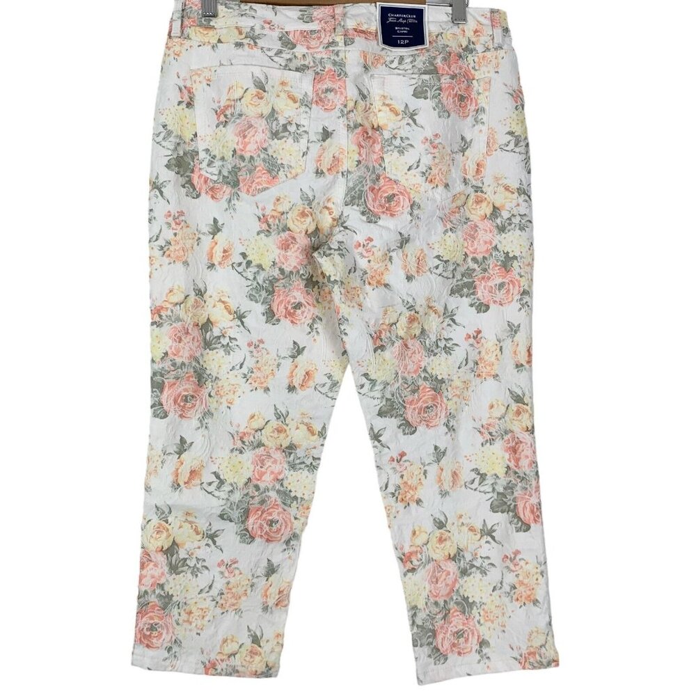 Charter Club Bristol Capri Size 12P Floral Stretch Pants Cropped Pockets NEW - Picture 2 of 6